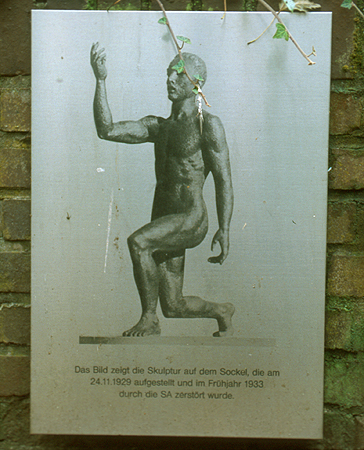 Sculpture from World War One Memorial (now removed - image on information plaque)