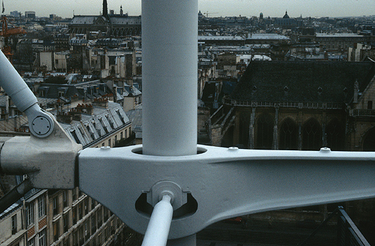 Pompidou Centre - detail of superstructure looking out over Paris