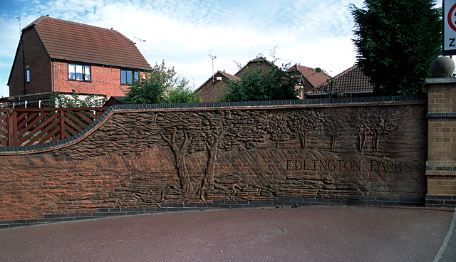 Two walls either side of Wicket Way on the site of the Yorkshire Main Colliery Entrance