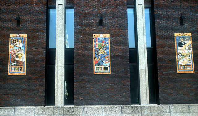 At first floor level on the exterior wall of Barnsley Central Library. (SE434406)
